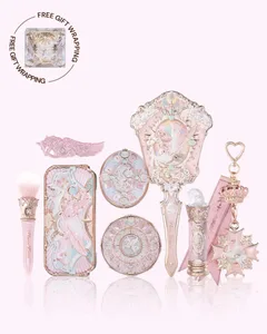 Flower Knows Knight Einhorn-Serie, 10-teiliges Make-up-Set, Lidschatten, Rouge, Spiegel, Rosa, Lila, Kosmetik-Set, Geschenk-Schubladenbox