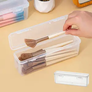 Boîte de rangement de brosse cosmétique portative de voyage, petit couvercle anti-poussière Transparent pour brosse à fard à joues en poudre, fard à paupières, pinceaux à sourcils
