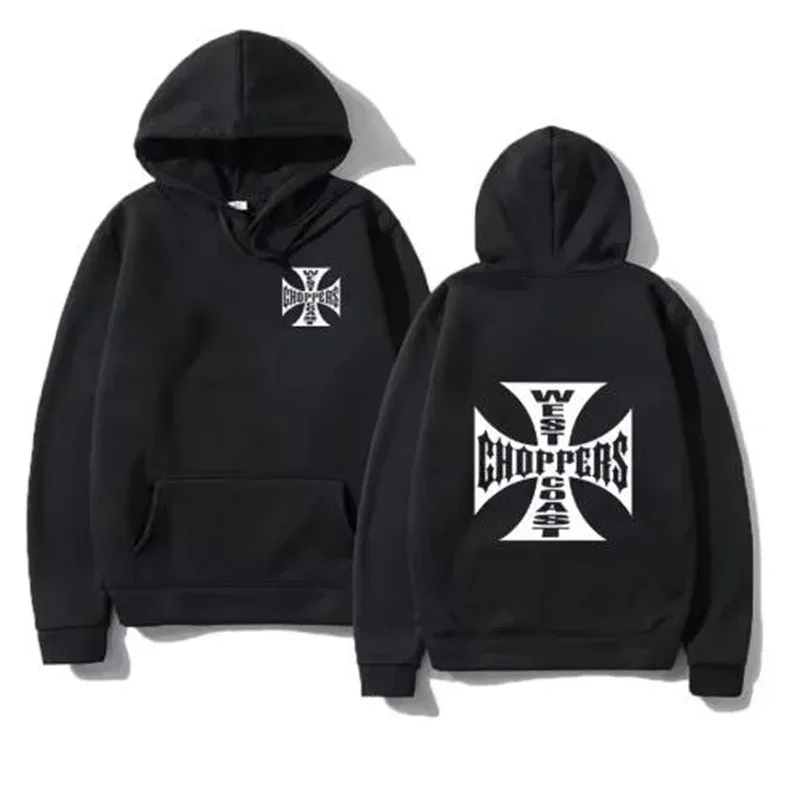 Costa oeste ferro cruz choppers impresso masculino com capuz moda legal moletom unissex moda velo oversized hoodie streetwear