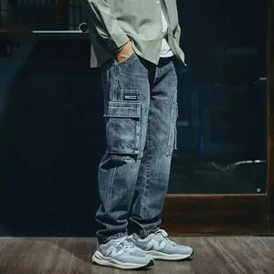 Pantalons texans per a homes Pantalons llargs de càrrega amb rentat vintage Pantalons rectes de cintura alta amb butxaca Y2k roba de carrer elegant casual 2026