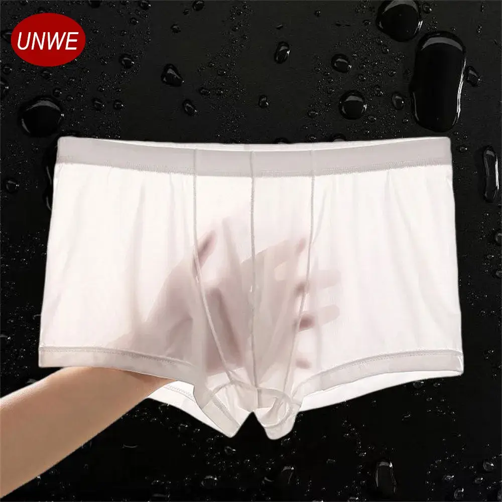 Transparent Boxers Men Ice Silk Quick Dry Male Trunks Summer Seamless Underwear Ultra-thin Plus Size Shorts