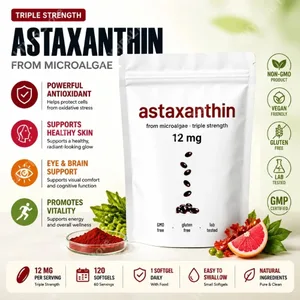 Astaxanthin 12mg Softgels - Antioksidan Harian Menyokong 120 Kapsul Non-GMO Tanpa Gluten Bebas Soya 120 Kapsul untuk Dewasa