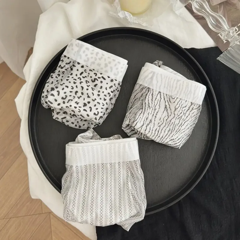 Boxer fin en soie glacée, slip transparent à rayures, imprimé léopard, respirant, sans couture, sensation de fraîcheur, caleçon quotidien
