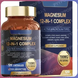 Cápsula de magnésio contém citrato de glicinato e aspartato, etc., suplemento complexo, relaxamento muscular, suporte à saúde do coração, contagem de 120