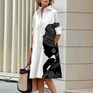 Zomer Nieuwe Damesjurken Mode Karakter Kunst Patroon Losse Grote Maat Casual Temperament Commuter Onregelmatige Lange Rok Tops
