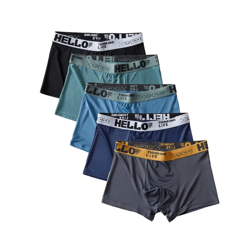 5pcs/set Men Boxer Shorts Ice Silk Men's Underwear Summer Breathable Plus Size Underpants U Convex Lingerie Cool Sexy Panties