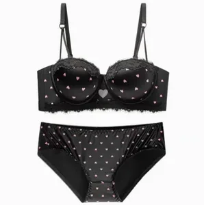 Cute Sweet Heart Мереживний бюстгальтер і трусики Sexy Push Up Side Support Anti Sag Soft Lingerie for Small Bust 32‑38AB Бюстгальтер