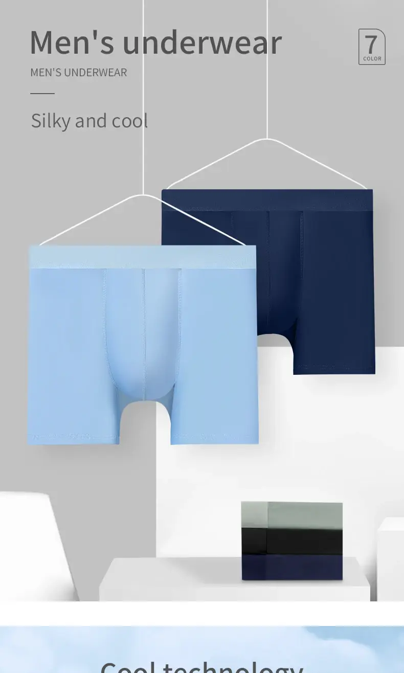 Cueca esportiva masculina de seda gelo, roupa íntima de verão para homens, perna fina, respirável, tamanho grande, roupa estendida, virilha, boxers
