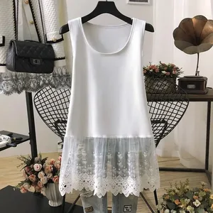 Street Casual Lace Patchwork Tank Tag-init Bagong Walang manggas Solid na Kulay Loose Youth White T Shirt Tops Fashion Trend Pambabaeng Damit