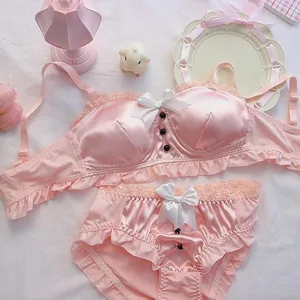 Ensemble de Lingerie japonaise rétro, doux et mignon, vêtements de nuit, confortable, sans anneau en acier, soutien-gorge pour petite poitrine