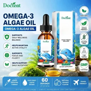 Docteat óleo de algas ômega-3 à base de plantas DHA EPA gotas líquidas para crianças saúde do cérebro vegano não-OGM nutrição diária laranja 60 porções