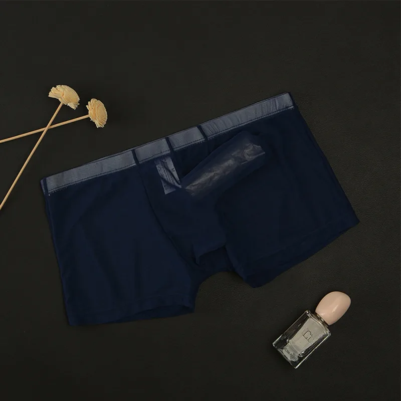 Biancheria intima leggera trasparente da uomo sexy in rete trasparente trasparente con boxer traspiranti, mutandine boxer maschili con separazione di proiettili