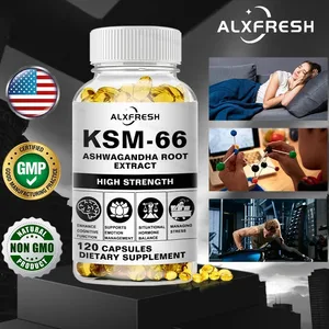 Naturlig organisk Ashwagandha KSM-66 kosttilskudd Kapsler for stresslindring Fokus Hjerne Energistøtte Søvn Helse Supplement