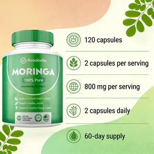 Капсули Moringa - чистий порошок Moringa Енергія, імунітет шкіри та здоров'я кишечника, натуральна зелена суперхарчова добавка - 60 штук