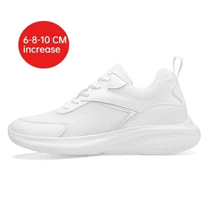 Tênis masculino fashion com aumento de altura, malha respirável, aumento de altura, sola de microfibra, calçado confortável para caminhada ao ar livre