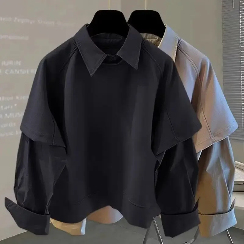 Camicia a maniche lunghe impiombata in due pezzi per la nuova felpa da uomo autunno inverno stile coreano trendy allentato moda versatile top