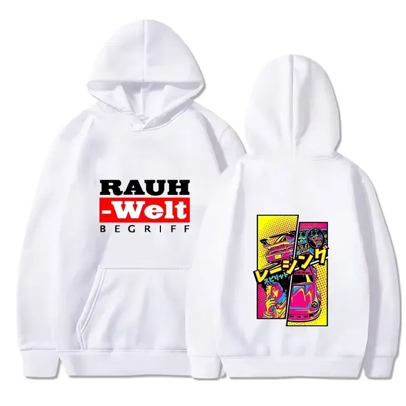 Rauh Welt Hoodie Car Widebody Tuning JDM Racing Pop Art Comic Estético Preto Oversized Casual Moletom Manga Longa