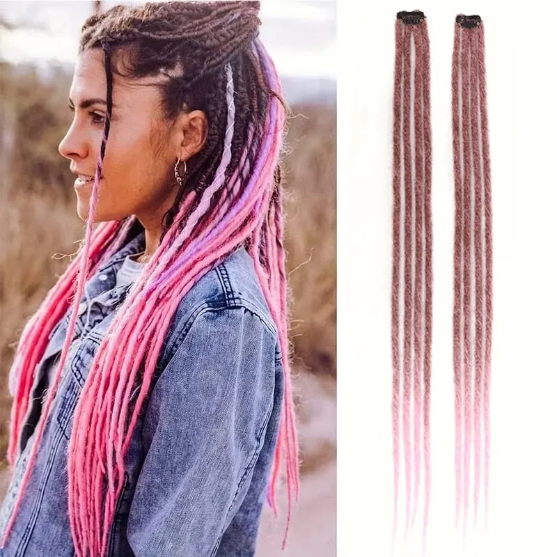 2pcs Gradient Brown Blonde Thin Dreadlock Extensions Synthetic Handmade Single Locs Braids for Men Hip Hop Street Styling