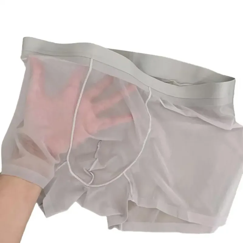 Boxer da uomo trasparente leggero intimo da uomo elastico a vita media U-convesso pantaloncini prospettiva sottile slip mutandine senza cuciture