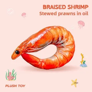 Travesseiro de pescoço de camarão engraçado, pelúcia macia em forma de u, travesseiro de viagem, simulação 3D, almofada de pescoço para carro, avião, cochilo de escritório